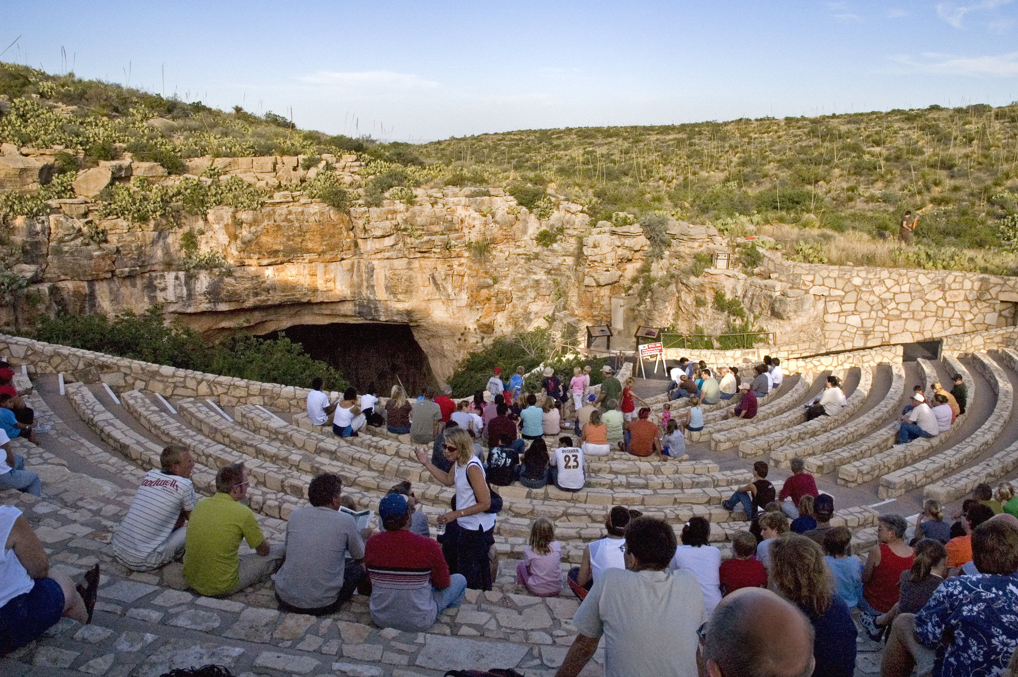 Each evening during the summer, Brazilian free-tailed bats emerge from Carlsbad Cavern in search of food.
