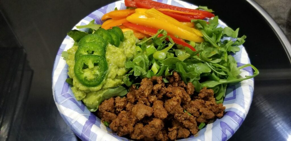 example of healthy rving meal with ground beef and colorful vegetables for making tacos